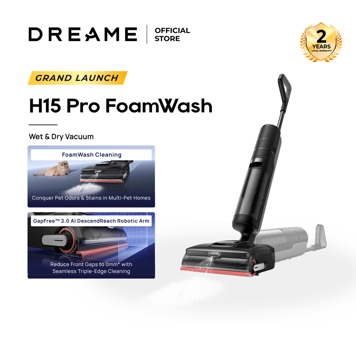 [Grand Launch] H15 Pro FoamWash Wet Dry Vacuum | Targeted Foam Application | GapFree 2.0 AI  DescendReach Robotic Arm