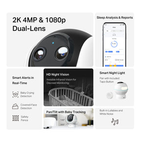 [WORLD FIRST] TAPO TP-LINK TC840 Baby Sleep Analysis Built In Lullabies White Noise Wall Ceiling Bed Mount 4MP Baby Cry