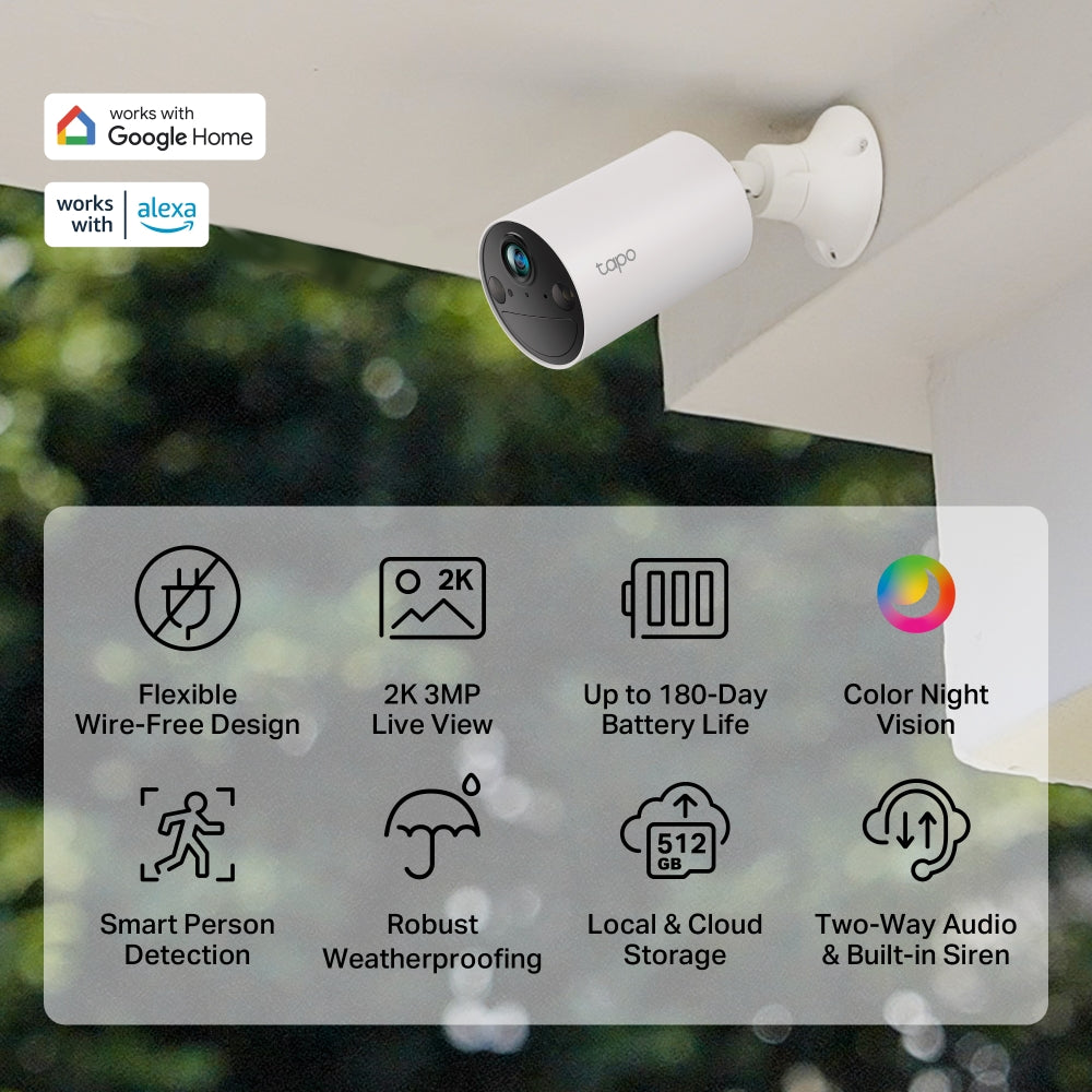 TC82 Wire-Free Battery 3MP Waterproof Smart Indoor/Outdoor Security Camera | 2K QHD | 6 Month Battery