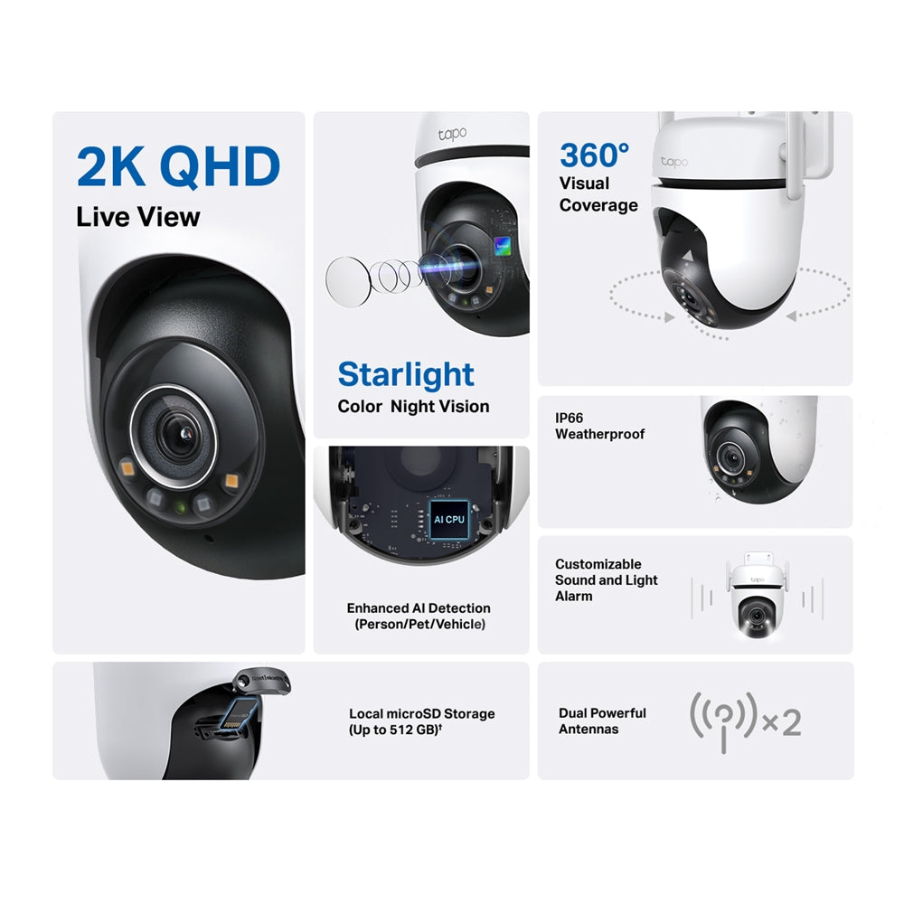 TP-Link Outdoor TAPO C510W/C520WS Pan/Tilt 360° Motion Tracking Security Network CCTV Camera