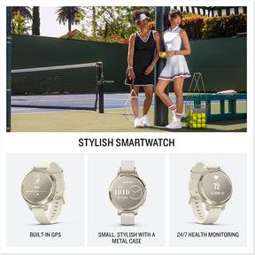 Garmin Lily 2 Active GPS 35mm Smartwatch, Stylish Smaller watch, Fitness Tracker with Hidden Display, Sports apps,Patterned Lens, Bright Touchscreen Display, up to 9 days battery life, Cream Gold
