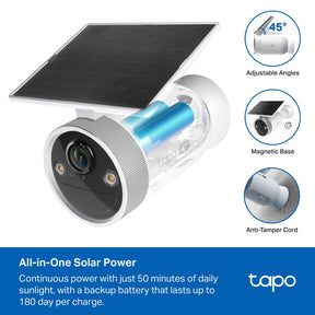 Tapo C465 4K 8MP Solar-Powered Outdoor Security Camera | Built-in Solar Panel | Up to 180-Day Battery | Starlight Colour Night Vision | Free Local AI Detection | IP65