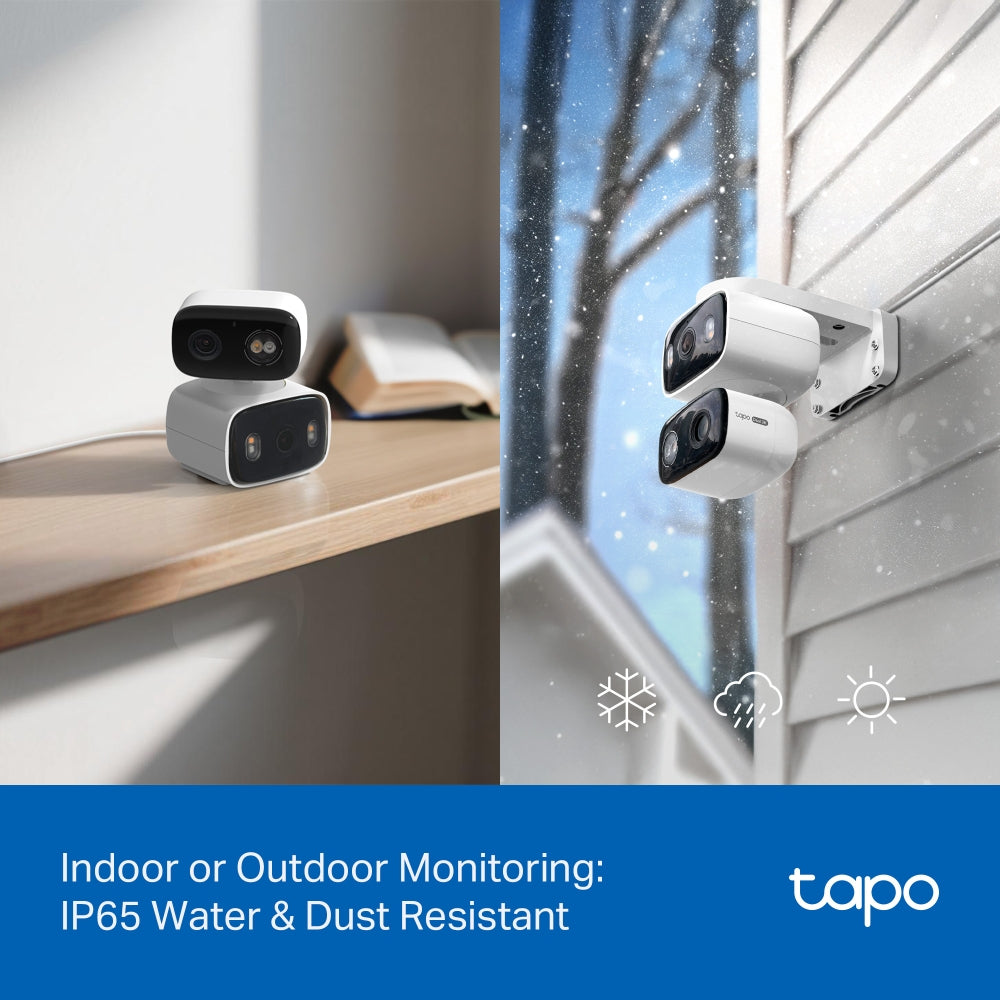 Tapo TC34 2K Dual-Lens Pan/Tilt Indoor & Outdoor Security Camera | 125° Wide + 6mm Telephoto | Smart Tracking | Colour Night Vision | Free AI Detection | IP65
