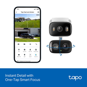 Tapo TC34 2K Dual-Lens Pan/Tilt Indoor & Outdoor Security Camera | 125° Wide + 6mm Telephoto | Smart Tracking | Colour Night Vision | Free AI Detection | IP65
