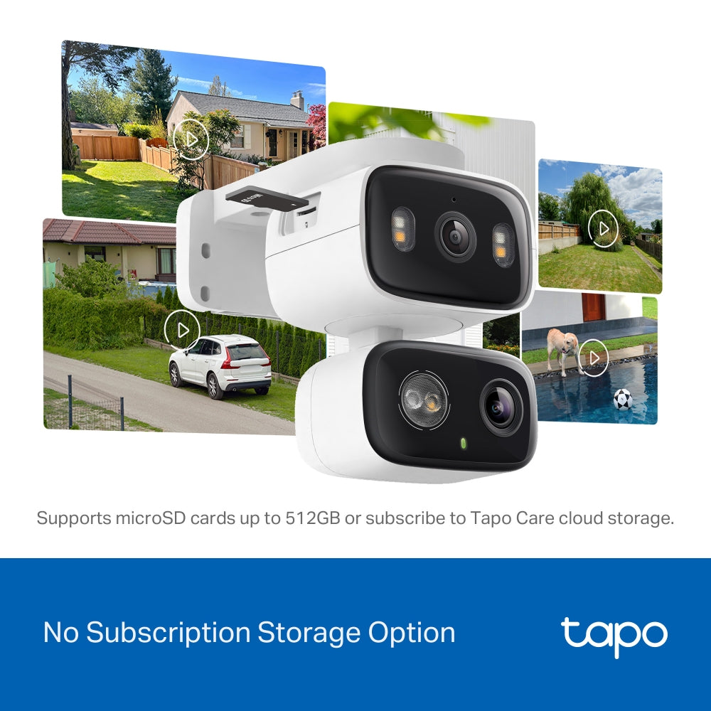 Tapo TC34 2K Dual-Lens Pan/Tilt Indoor & Outdoor Security Camera | 125° Wide + 6mm Telephoto | Smart Tracking | Colour Night Vision | Free AI Detection | IP65