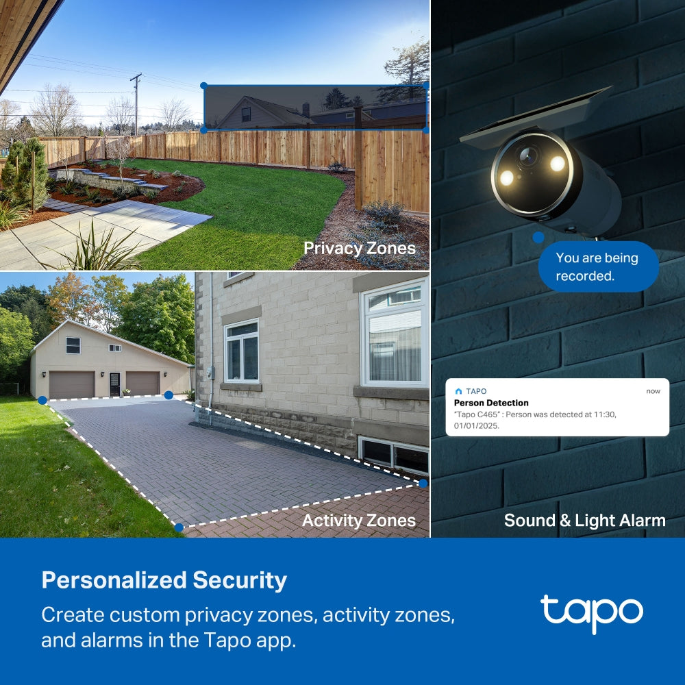 Tapo C465 4K 8MP Solar-Powered Outdoor Security Camera | Built-in Solar Panel | Up to 180-Day Battery | Starlight Colour Night Vision | Free Local AI Detection | IP65