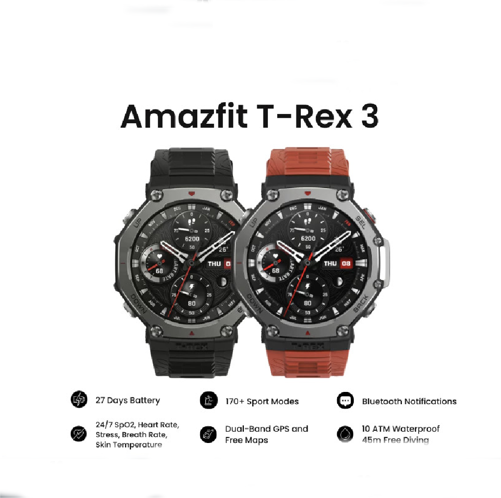 [LATEST] Amazfit T-Rex 3 Smart Watch 170 Sports Mode 27 Days Battery Advanced Dual Band GPS Stainless Steel Zepp Flow