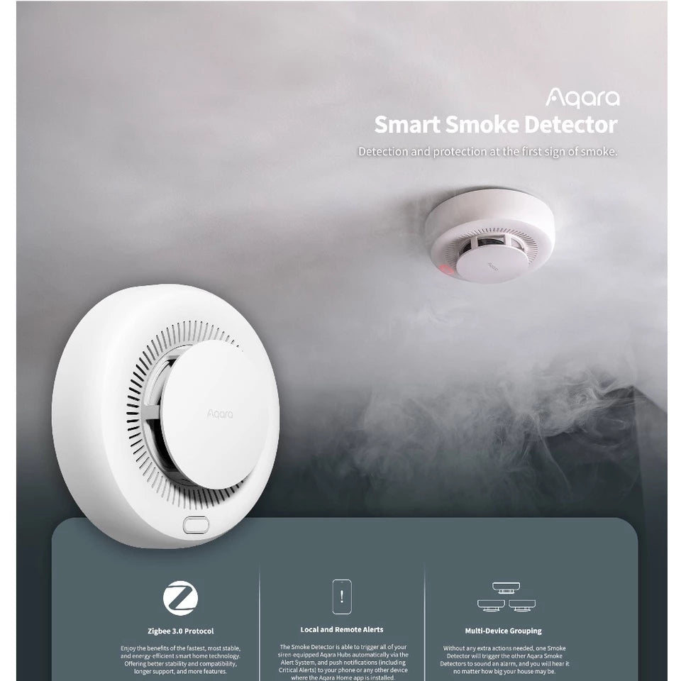 【GLOBAL】AQARA Smart Smoke Detector 3.0 - Fire Retardant Material - Built-in Siren of up to 85dB - 2 Years Warranty