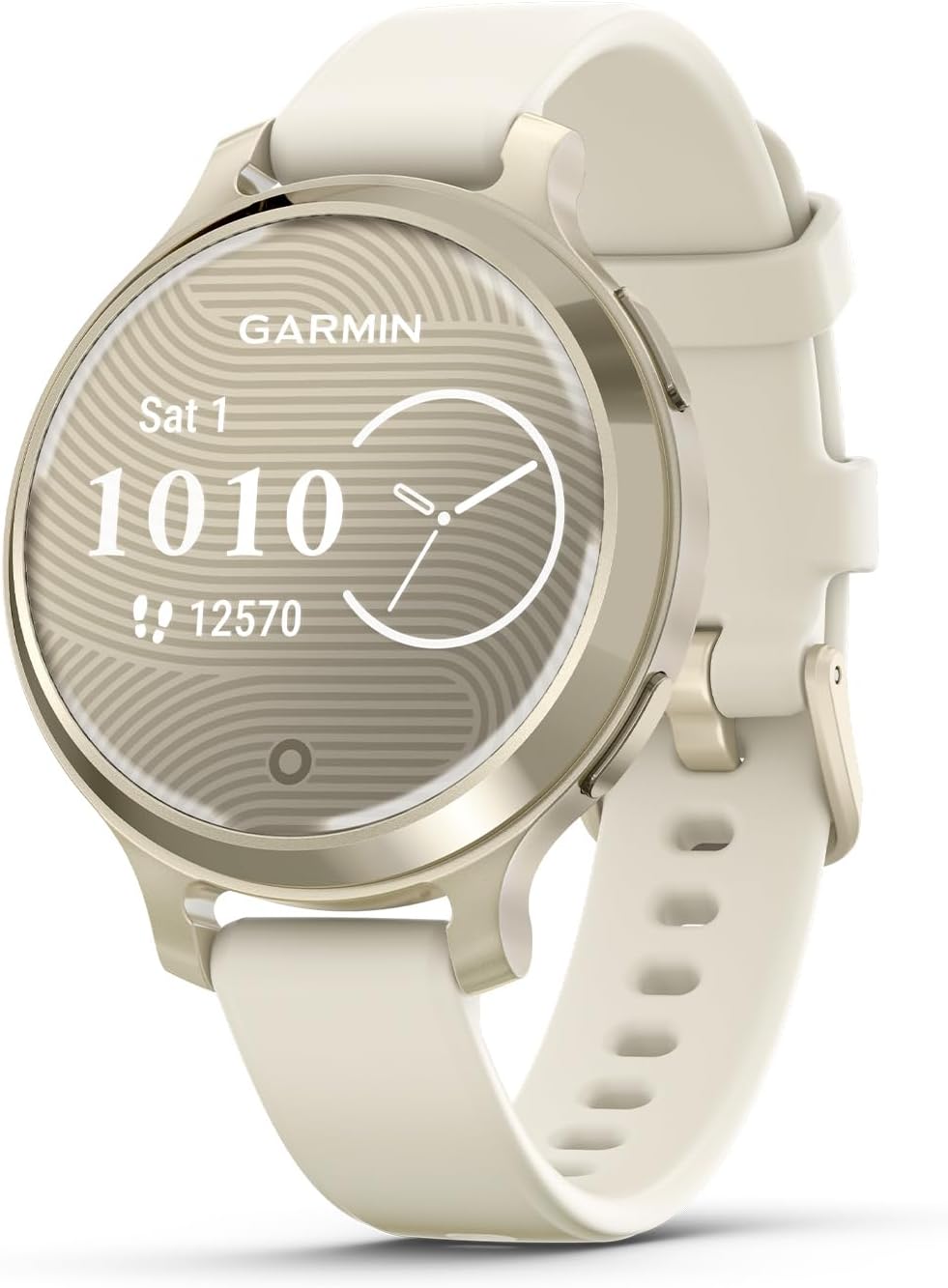 Garmin Lily 2 Active GPS 35mm Smartwatch, Stylish Smaller watch, Fitness Tracker with Hidden Display, Sports apps,Patterned Lens, Bright Touchscreen Display, up to 9 days battery life, Cream Gold