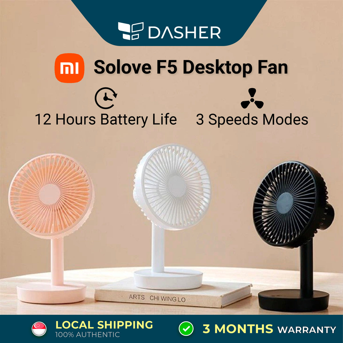 SOLOVE F5 Desktop Fan | USB Charging | Low Noise | Rechargeable | 3 Mode Wind Speed Cooling Fan